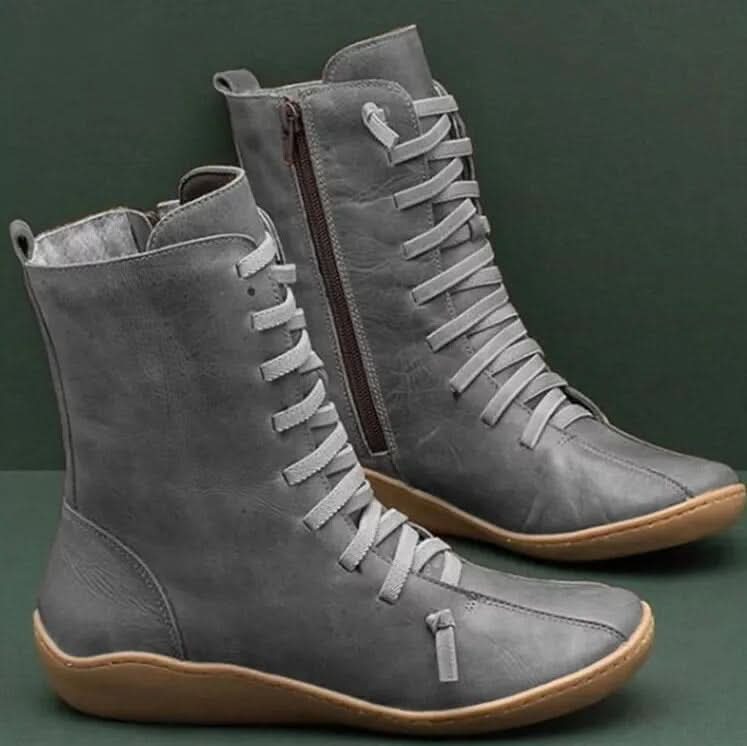 Bottes Hautes Femme - Cuir Véritable - Lacets & Zip Latéral - Confort & Style