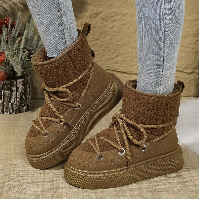 Bottes neige femme – Mi-mollet – Imperméables – Laçage – Doublure fourrure
