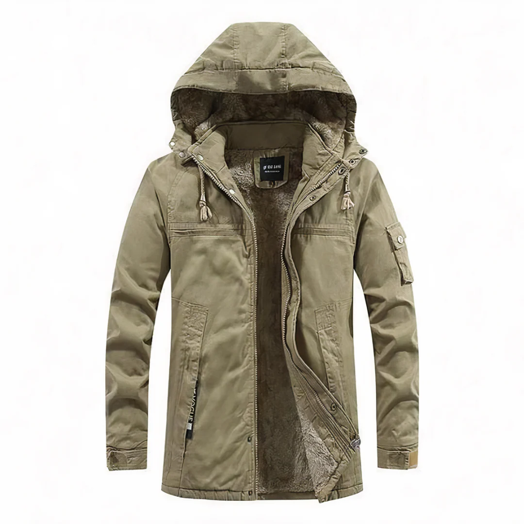 Homme Veste - Coton Mélangé - Col Montant à Capuche - Manches Longues