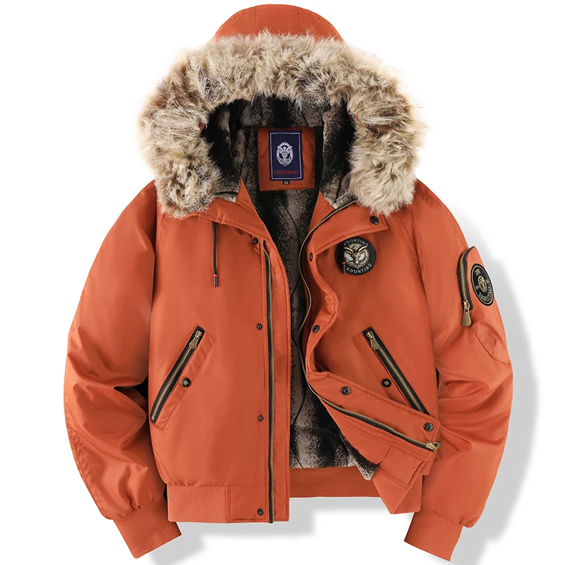 Blouson bomber homme – Capuche amovible imitation fourrure – Doublure matelassée – Coupe casual