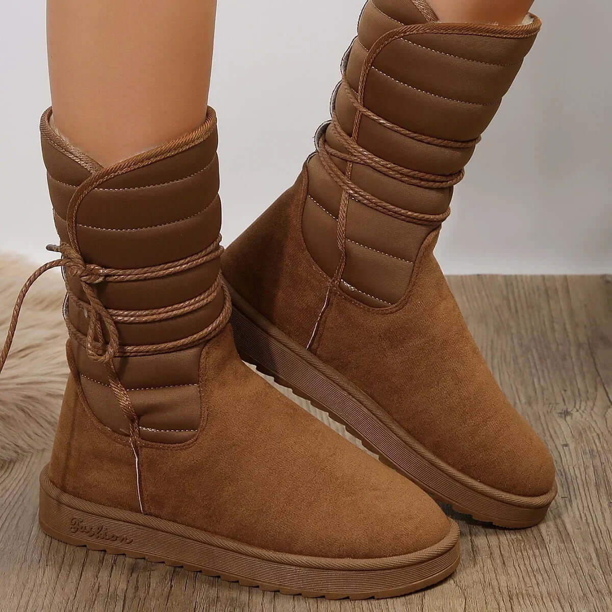 Bottes femme mi-mollet – effet suédé – doublure chaude – tige matelassée – semelle crantée