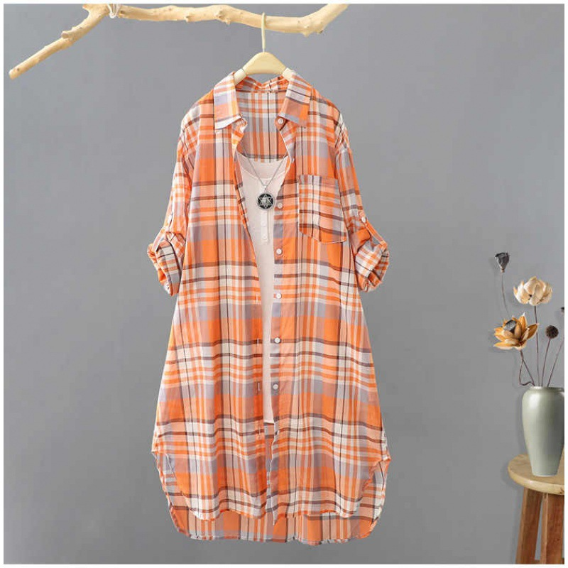 Robe midi femme – Coupe ample – Coton léger – Carreaux – Boutonnée devant