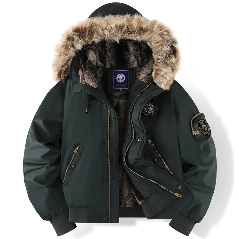 Blouson bomber homme – Capuche amovible imitation fourrure – Doublure matelassée – Coupe casual