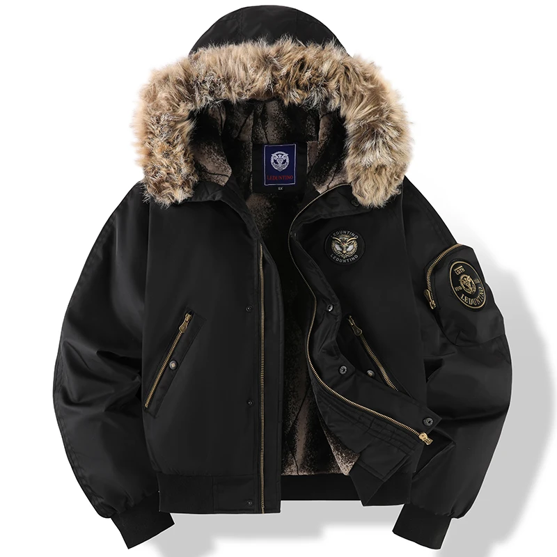 Blouson bomber homme – Capuche amovible imitation fourrure – Doublure matelassée – Coupe casual