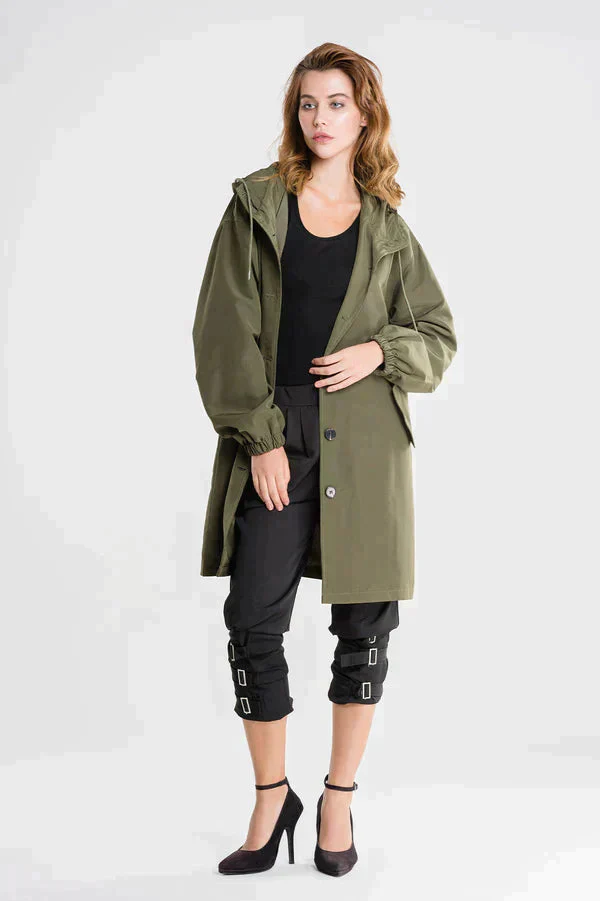 Veste imperméable femme – Coupe droite – Longueur genou – Capuche ajustable