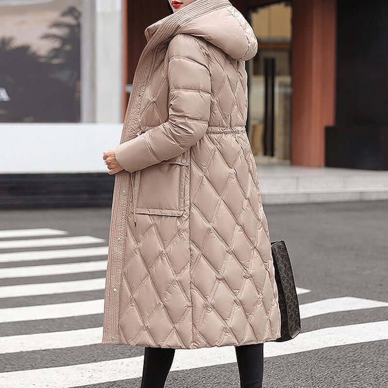 Veste matelassée femme – Longueur genou – Déperlante – Capuche – Boutons pression