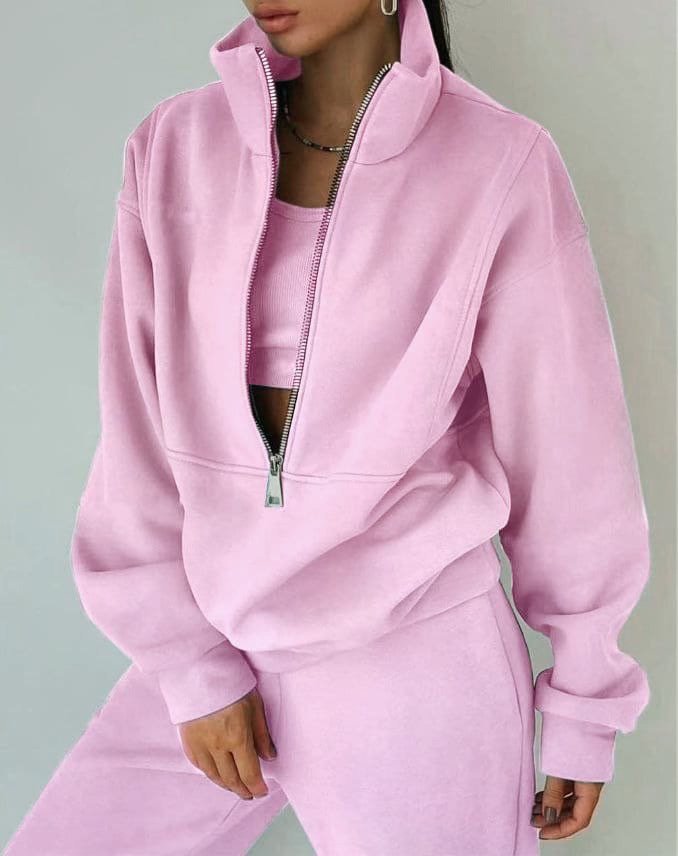 Ensemble de survêtement femme – Coupe décontractée – Col zippé – Taille élastique
