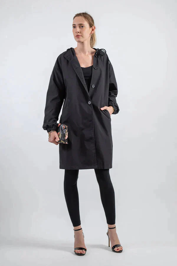 Veste imperméable femme – Coupe droite – Longueur genou – Capuche ajustable