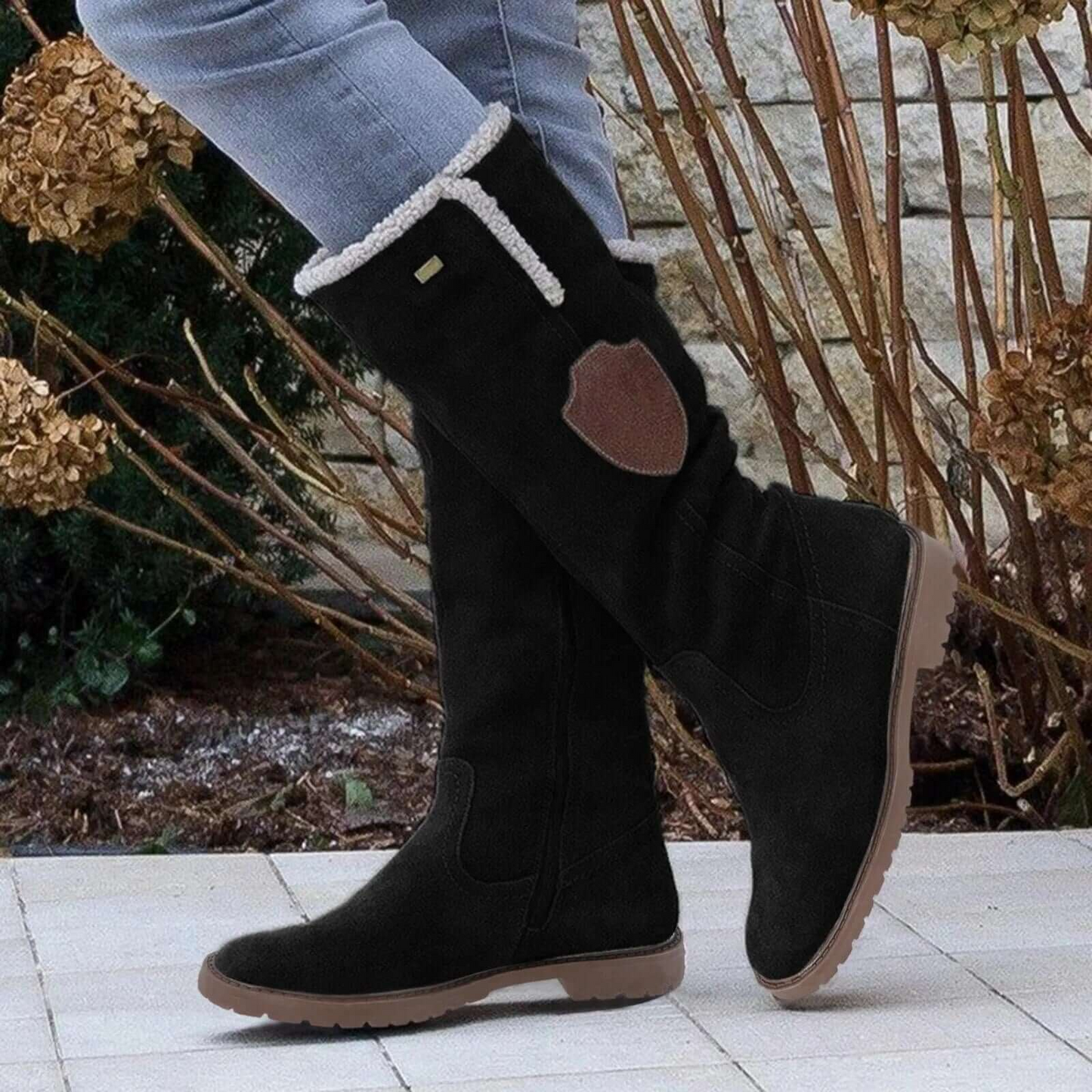 Bottes femme hauteur genou – effet daim – doublure chaude – semelle crantée