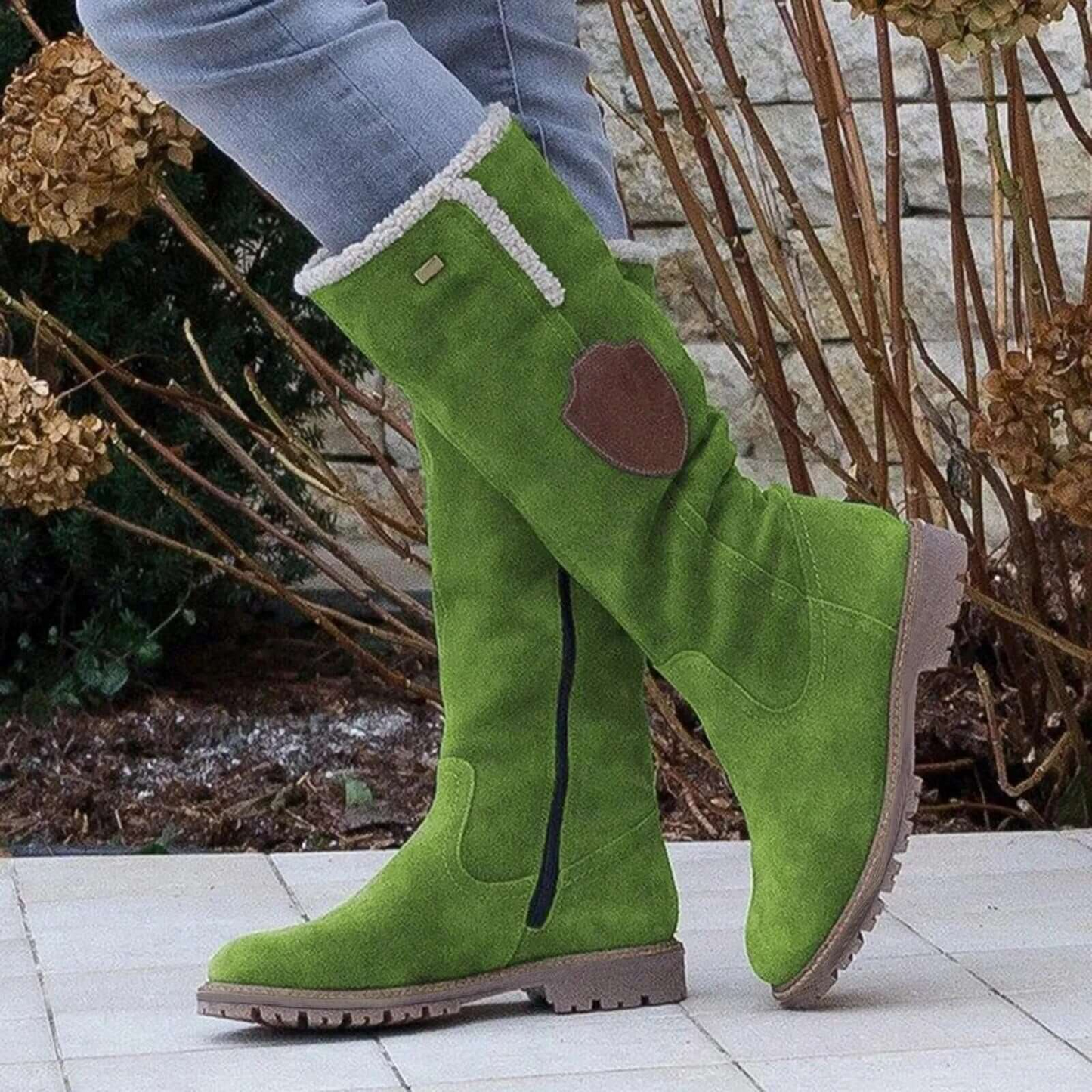Bottes femme hauteur genou – effet daim – doublure chaude – semelle crantée