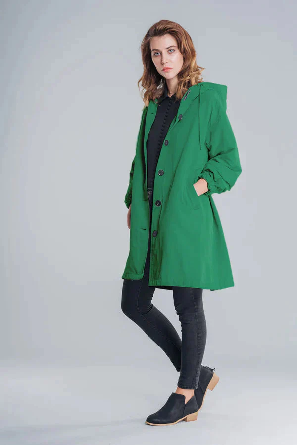 Veste imperméable femme – Coupe droite – Longueur genou – Capuche ajustable