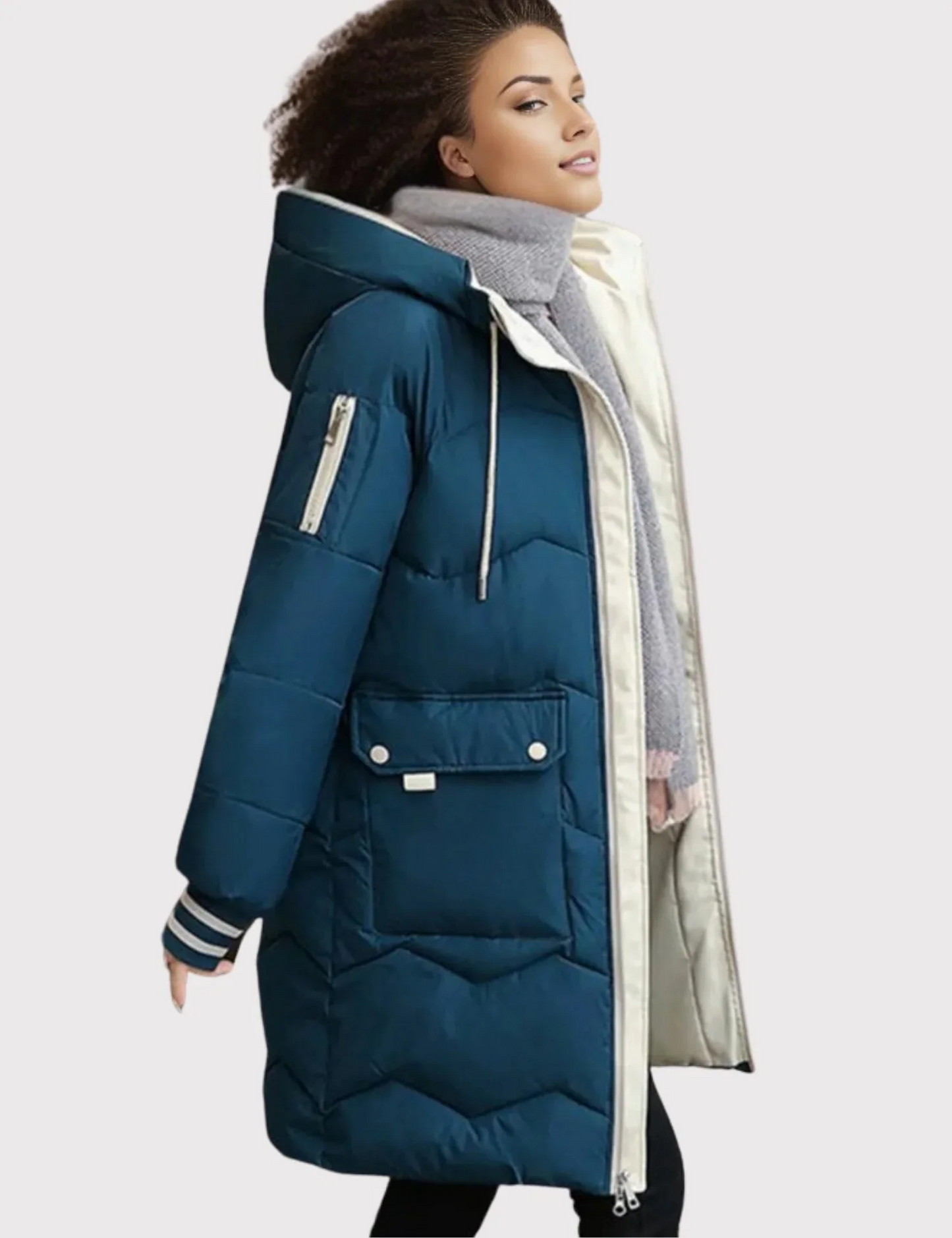 Veste matelassée femme – Coupe cintrée – Capuche isolante – Longueur genou