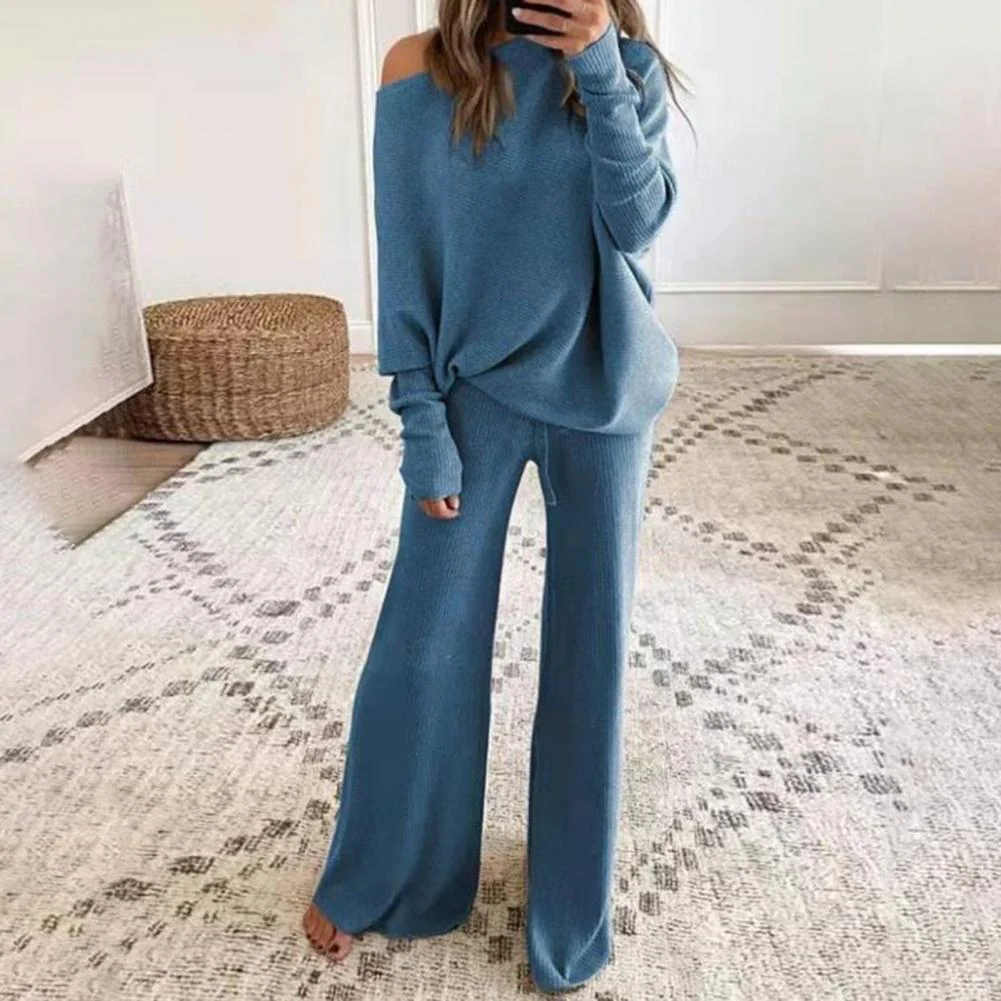 Ensemble Femme Loungewear – Coupe Oversize – Top Épaule Dénudée – Pantalon Large