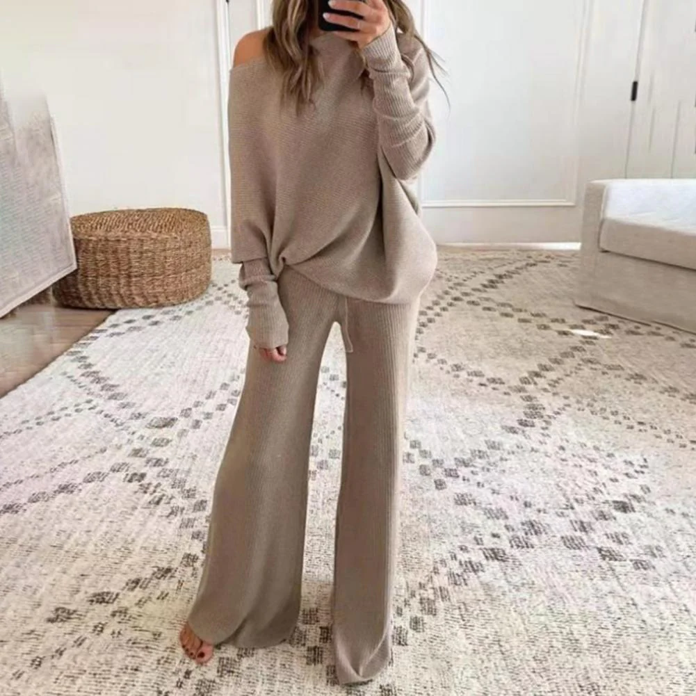 Ensemble Femme Loungewear – Coupe Oversize – Top Épaule Dénudée – Pantalon Large