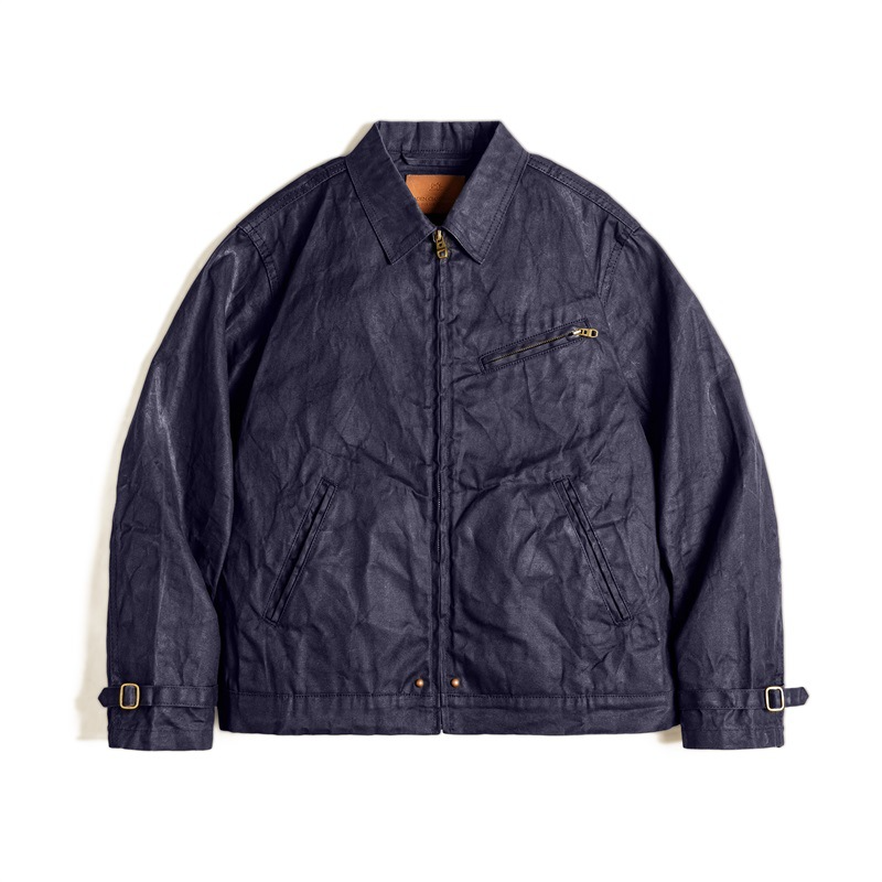 Veste homme – Coupe slim – Toile cirée – Col à revers – Poches zippées fonctionnelles