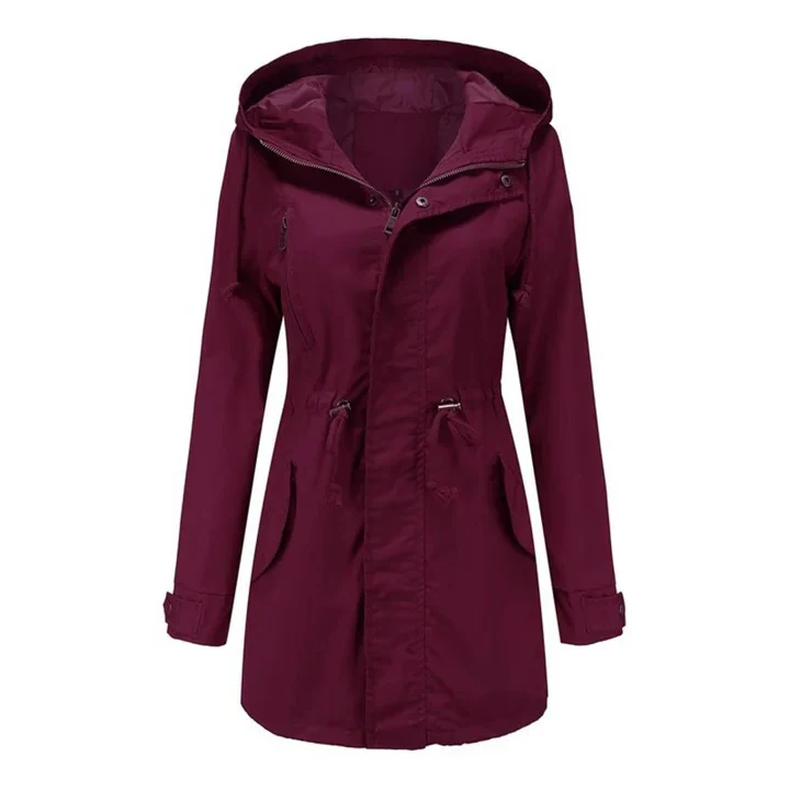 Veste coupe-vent femme – Coupe cintrée – Taille ajustable – Capuche – Longueur mi-cuisse