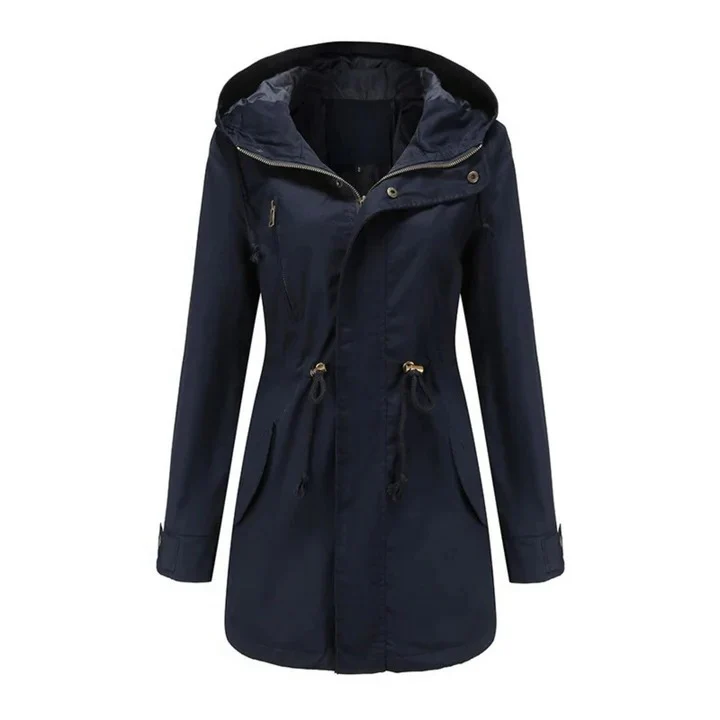 Veste coupe-vent femme – Coupe cintrée – Taille ajustable – Capuche – Longueur mi-cuisse