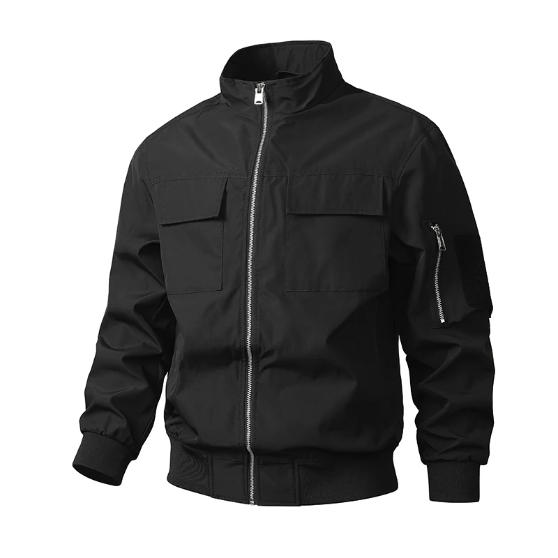 Blouson homme – Coupe slim – Résistant au vent – Col montant – Ourlets côtelés