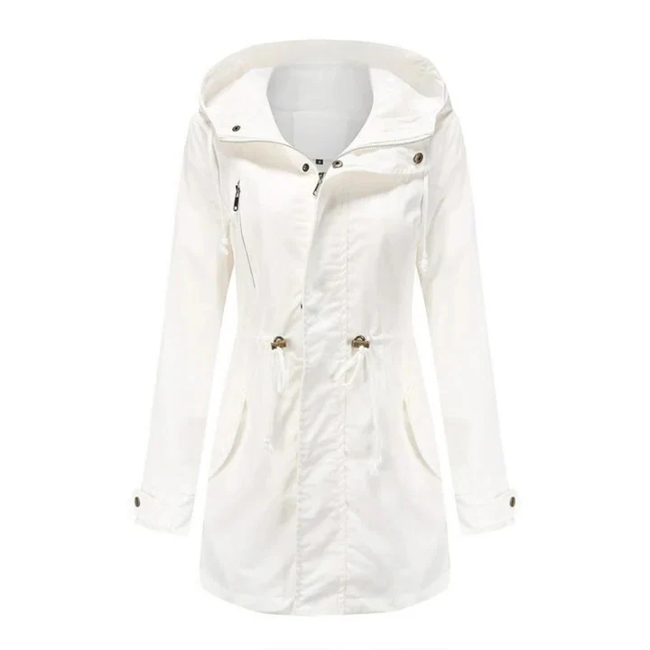 Veste coupe-vent femme – Coupe cintrée – Taille ajustable – Capuche – Longueur mi-cuisse