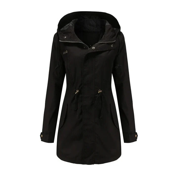 Veste coupe-vent femme – Coupe cintrée – Taille ajustable – Capuche – Longueur mi-cuisse