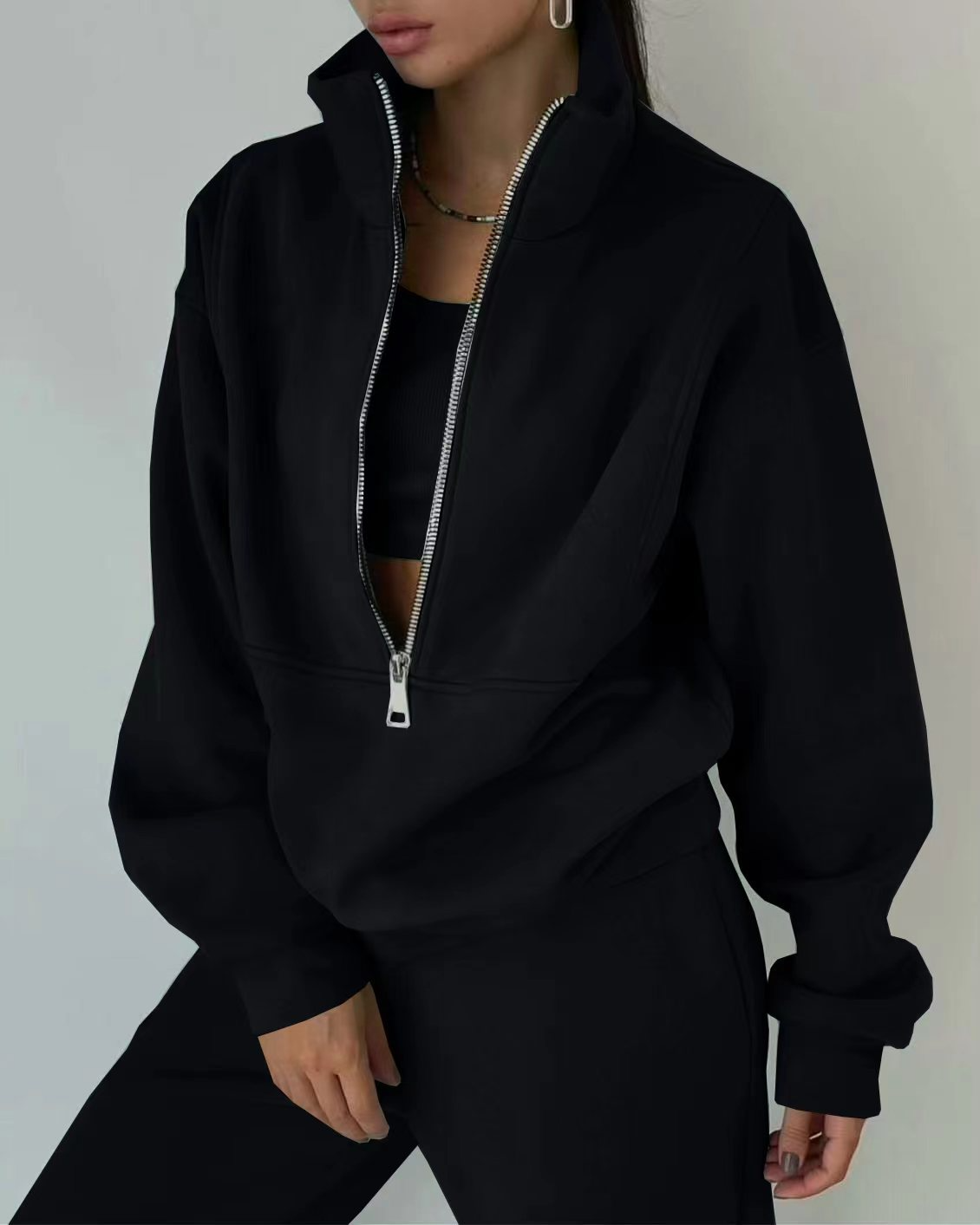 Ensemble de survêtement femme – Coupe décontractée – Col zippé – Taille élastique