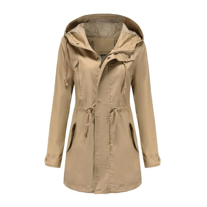 Veste coupe-vent femme – Coupe cintrée – Taille ajustable – Capuche – Longueur mi-cuisse