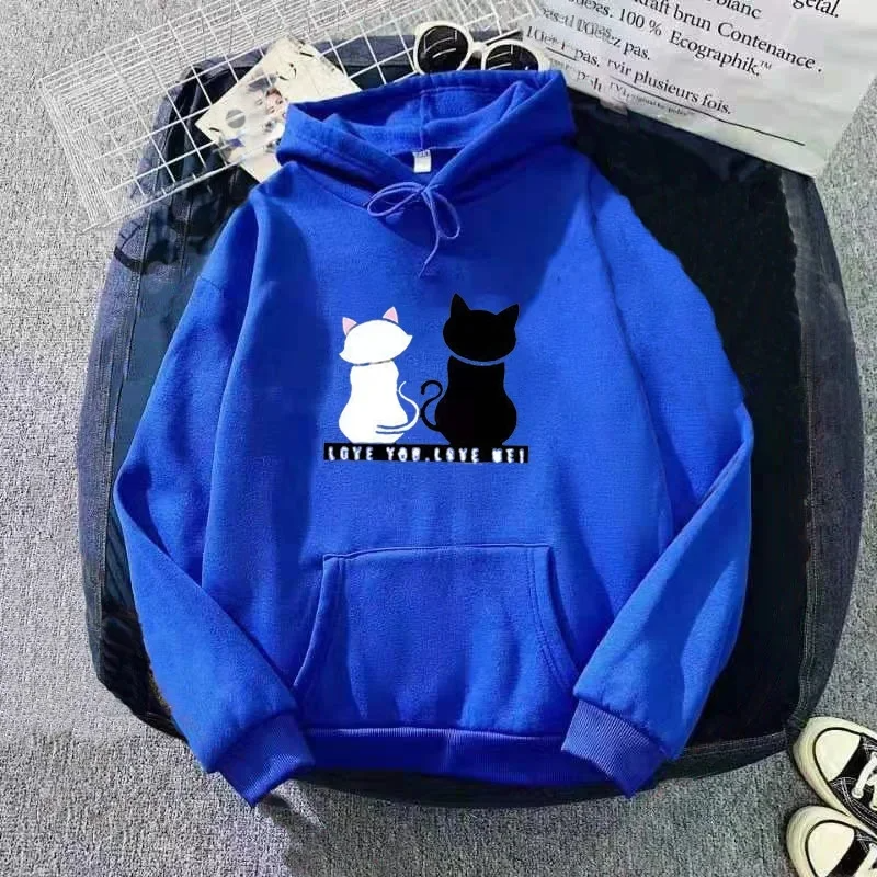 Sweat à capuche femme – Coupe oversize – Polaire douce – Motif chat cartoon