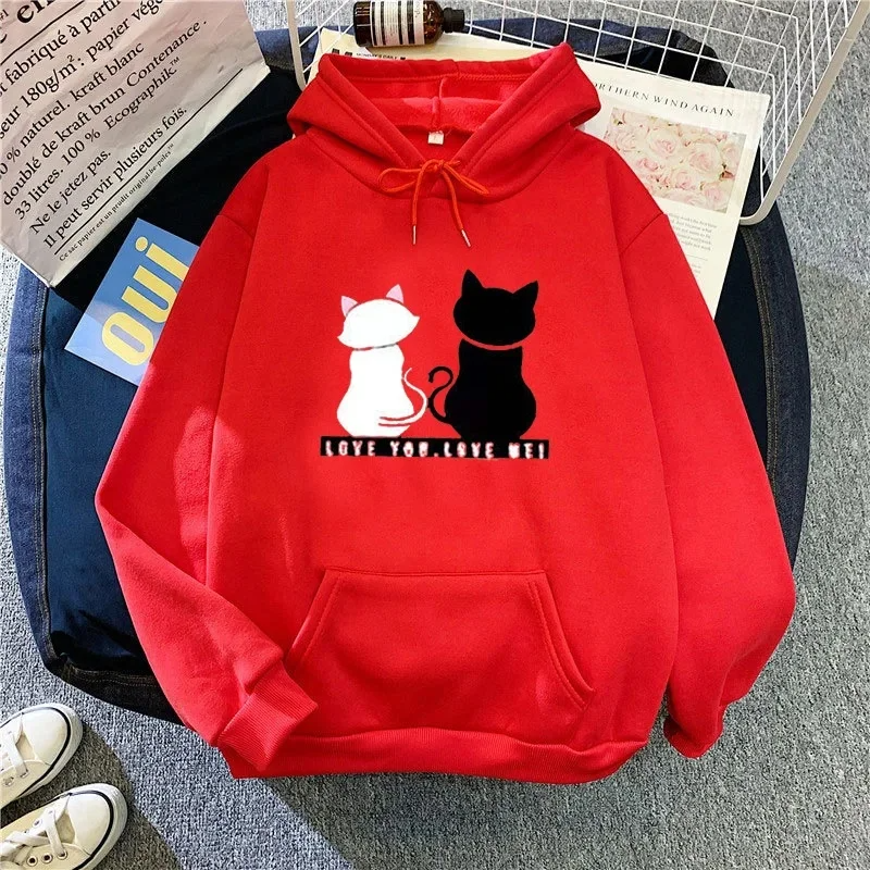 Sweat à capuche femme – Coupe oversize – Polaire douce – Motif chat cartoon