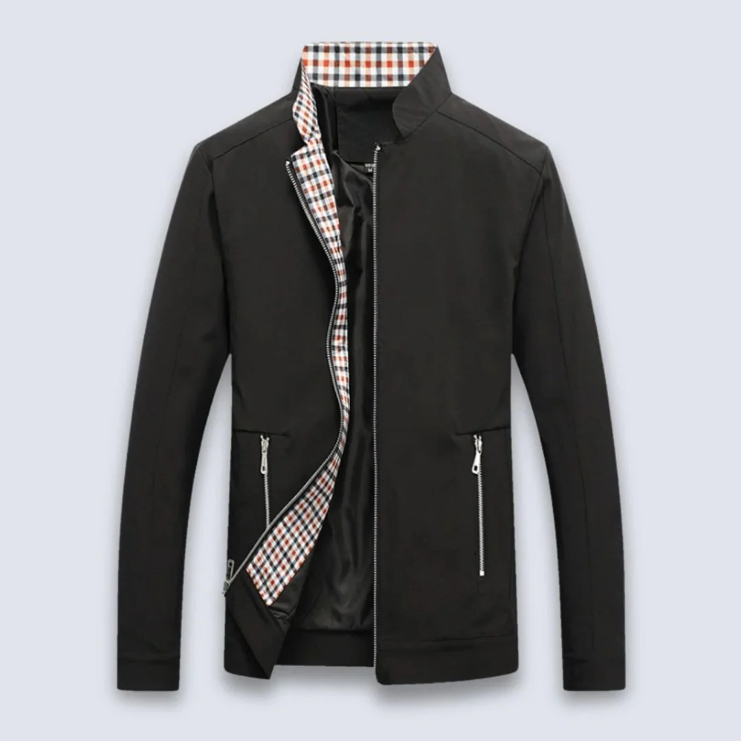 Veste homme – Coupe ajustée – Coton mélangé – Col montant – Fermeture zippée