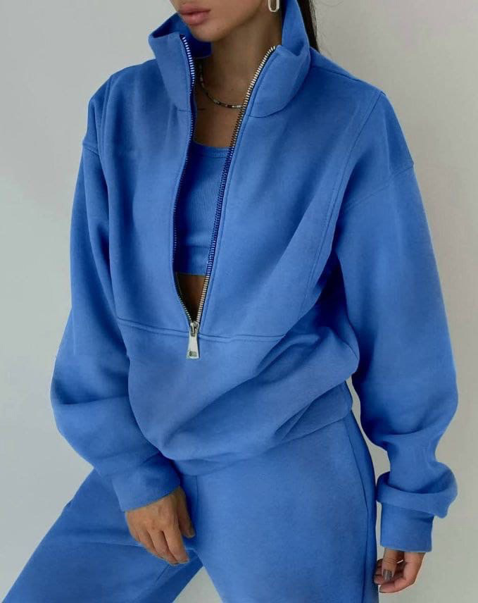 Ensemble de survêtement femme – Coupe décontractée – Col zippé – Taille élastique