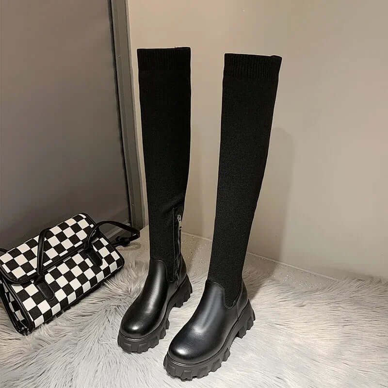 Bottes cuissardes femme – Coupe slim – Tige stretch – Semelle épaisse – Fermeture zippée