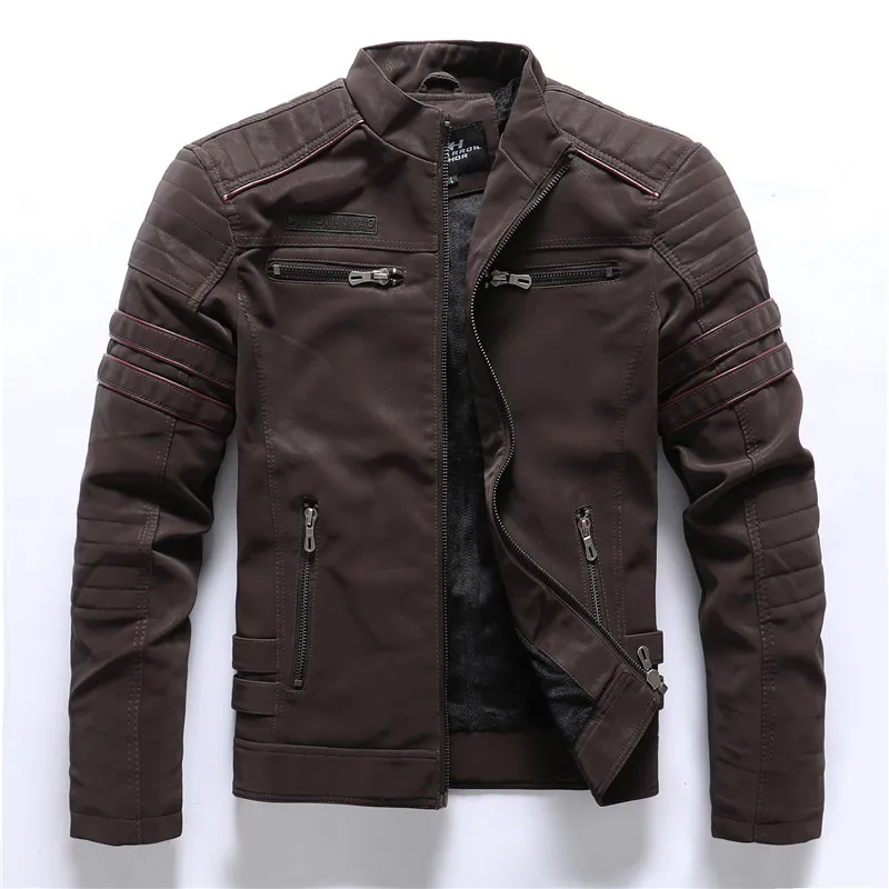 Blouson moto homme – Coupe ajustée – Épaules matelassées – Poches zippées – Doublure polaire