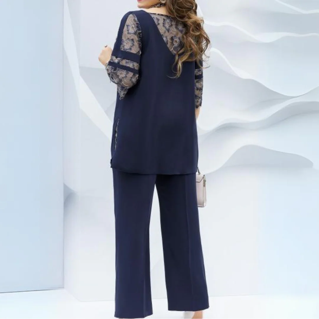 Ensemble Femme Deux Pièces – Tunique Ample Dentelle – Pantalon Long Droit