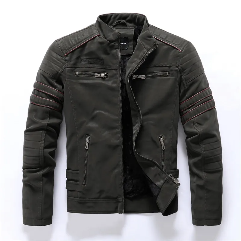 Blouson moto homme – Coupe ajustée – Épaules matelassées – Poches zippées – Doublure polaire