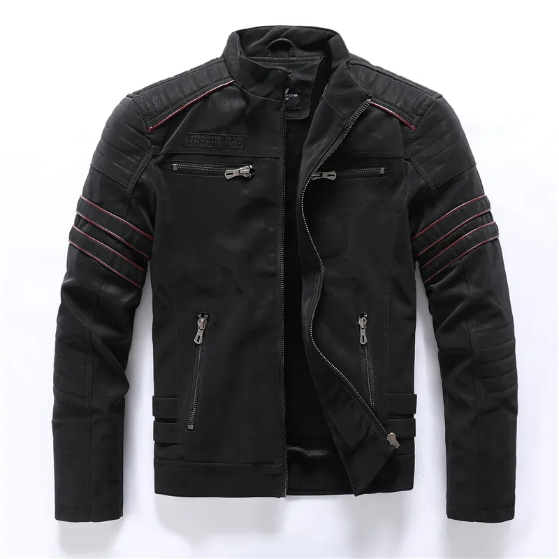 Blouson moto homme – Coupe ajustée – Épaules matelassées – Poches zippées – Doublure polaire