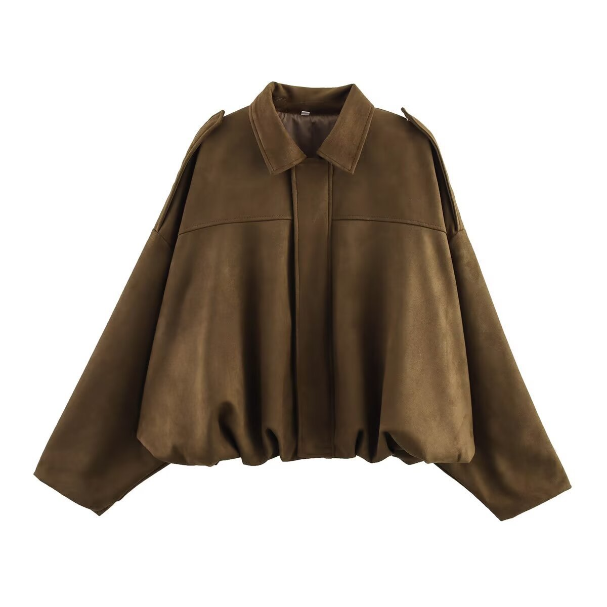 Veste bomber femme – Coupe oversize – Tissu effet suédé doux – Col à revers