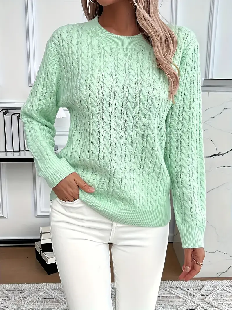 Sweatshirt femme – Coupe classique – Tricot torsadé – Effet laine – Manches longues