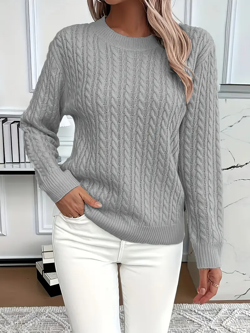 Sweatshirt femme – Coupe classique – Tricot torsadé – Effet laine – Manches longues