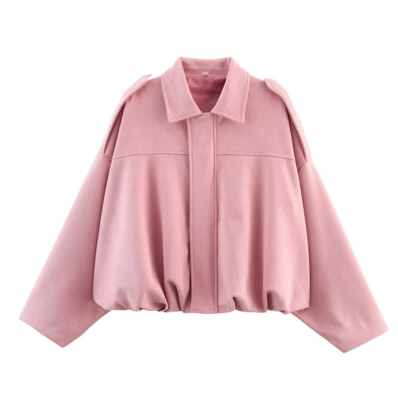 Veste bomber femme – Coupe oversize – Tissu effet suédé doux – Col à revers