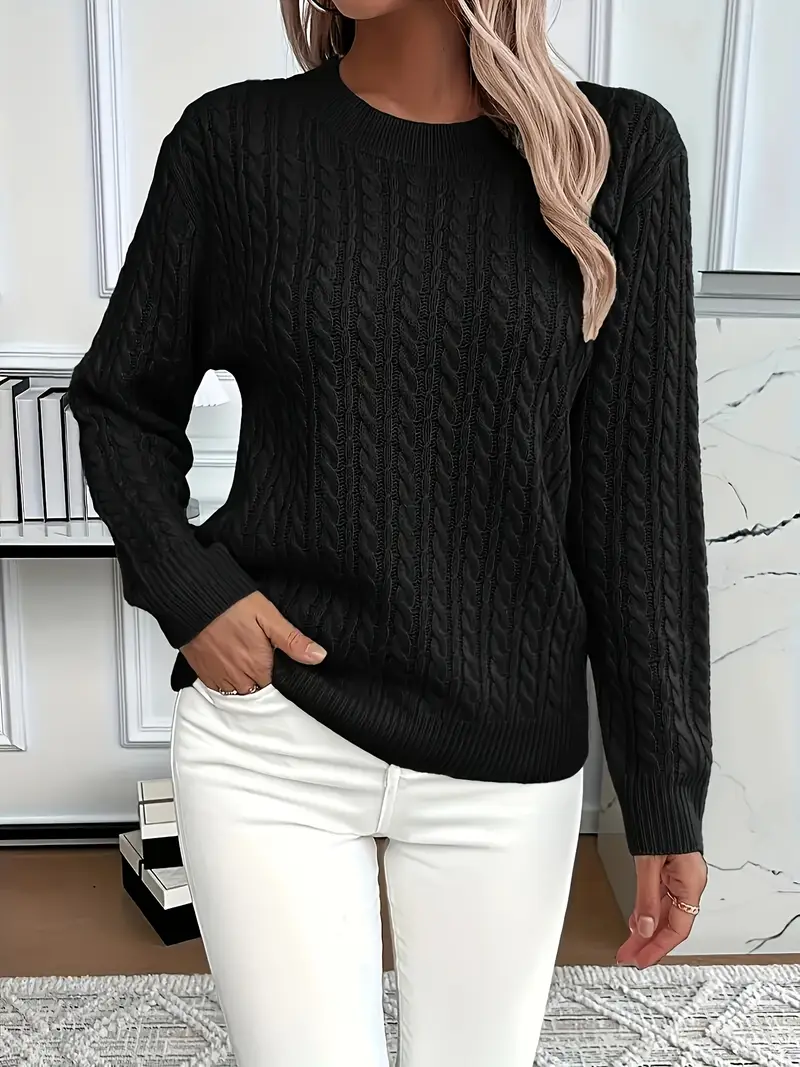 Sweatshirt femme – Coupe classique – Tricot torsadé – Effet laine – Manches longues