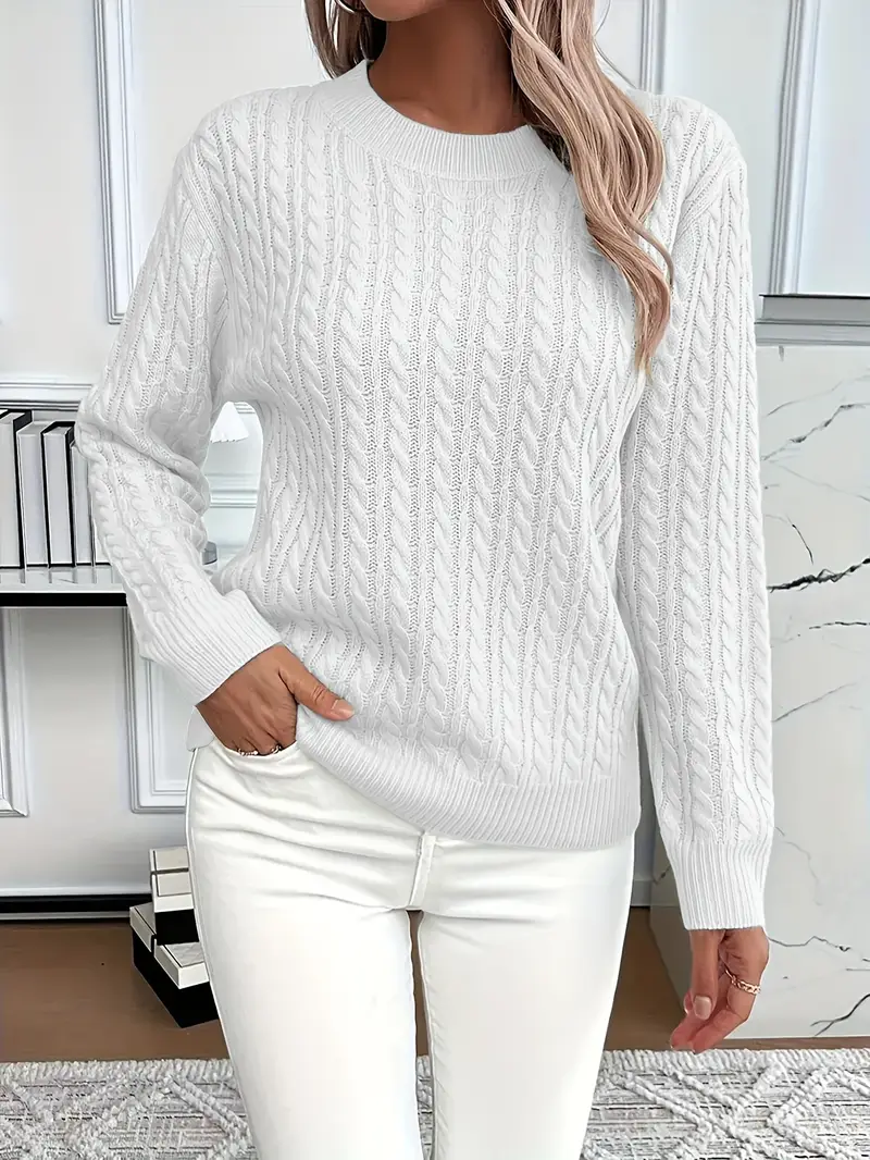 Sweatshirt femme – Coupe classique – Tricot torsadé – Effet laine – Manches longues