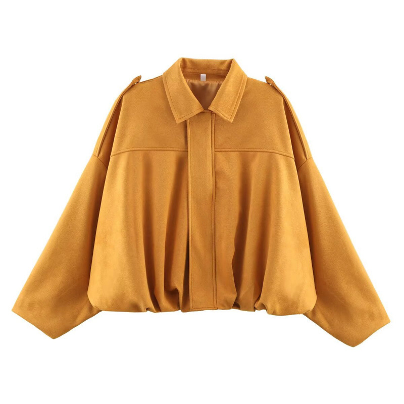 Veste bomber femme – Coupe oversize – Tissu effet suédé doux – Col à revers