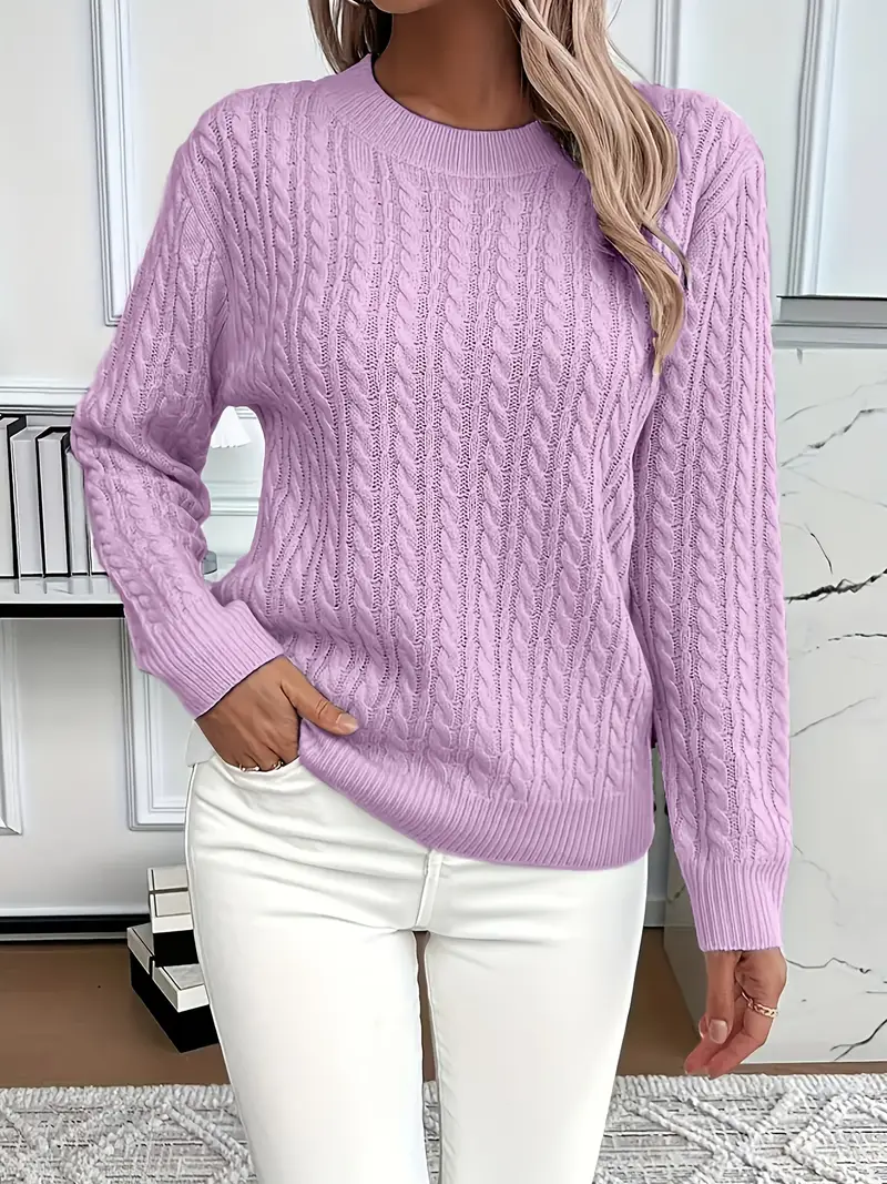Sweatshirt femme – Coupe classique – Tricot torsadé – Effet laine – Manches longues
