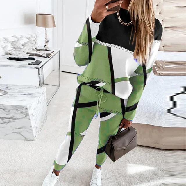 Ensemble détente femme – Coton doux – Coupe décontractée – Motif géométrique – Taille ajustable