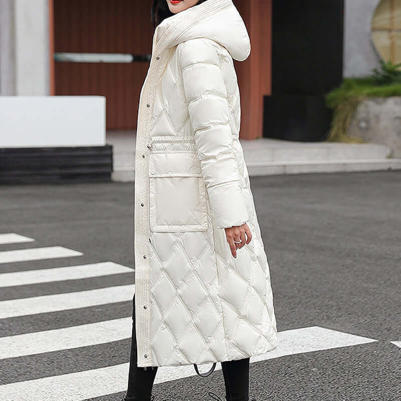 Veste matelassée femme – Longueur genou – Déperlante – Capuche – Boutons pression