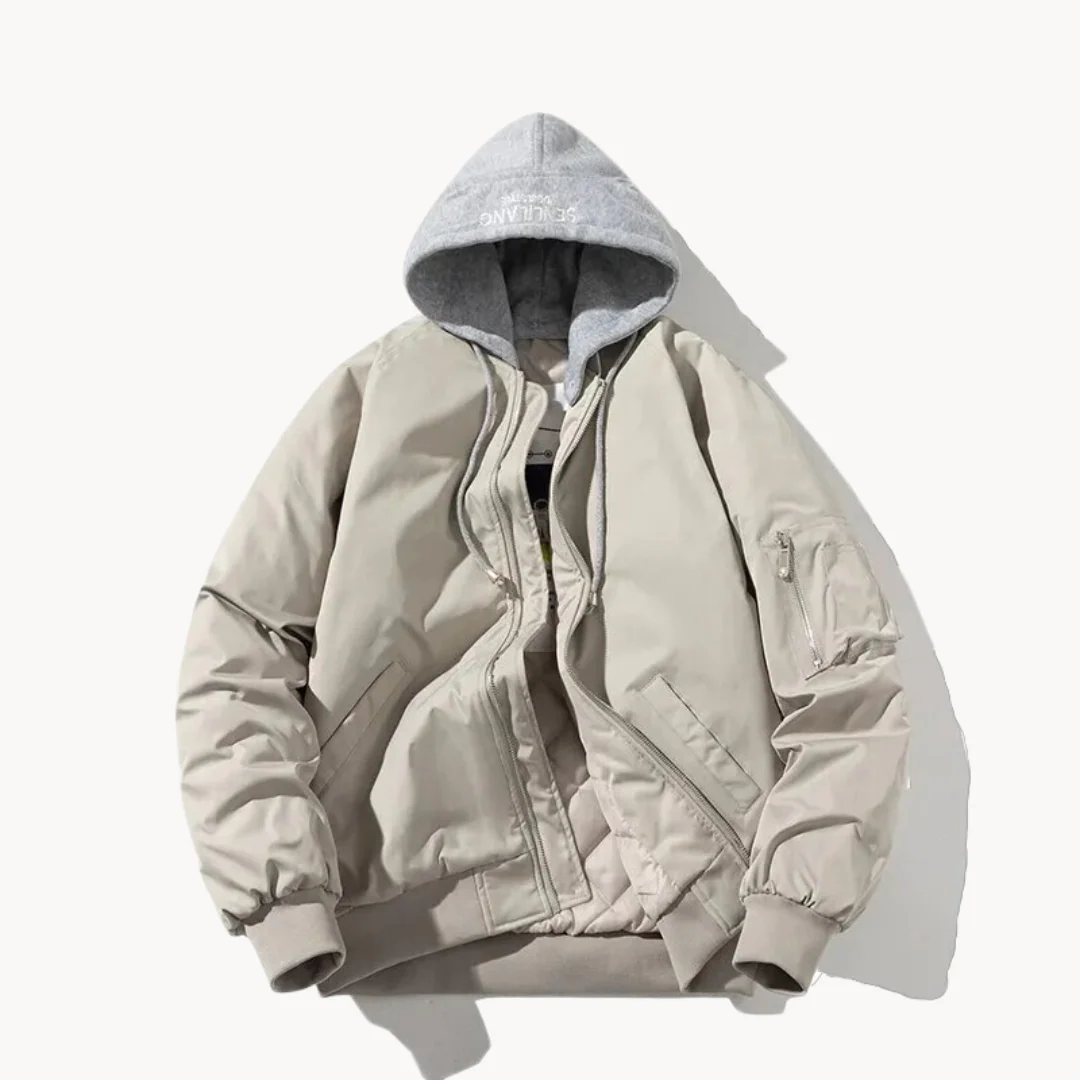 Homme Blouson Bomber - Tissu Tissé - Coupe Décontractée - Capuche Ajustable - Doublure Matelassée