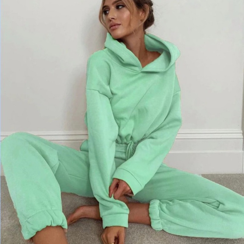 Ensemble de survêtement femme – Hoodie court ample – Jogging taille élastique polaire doux