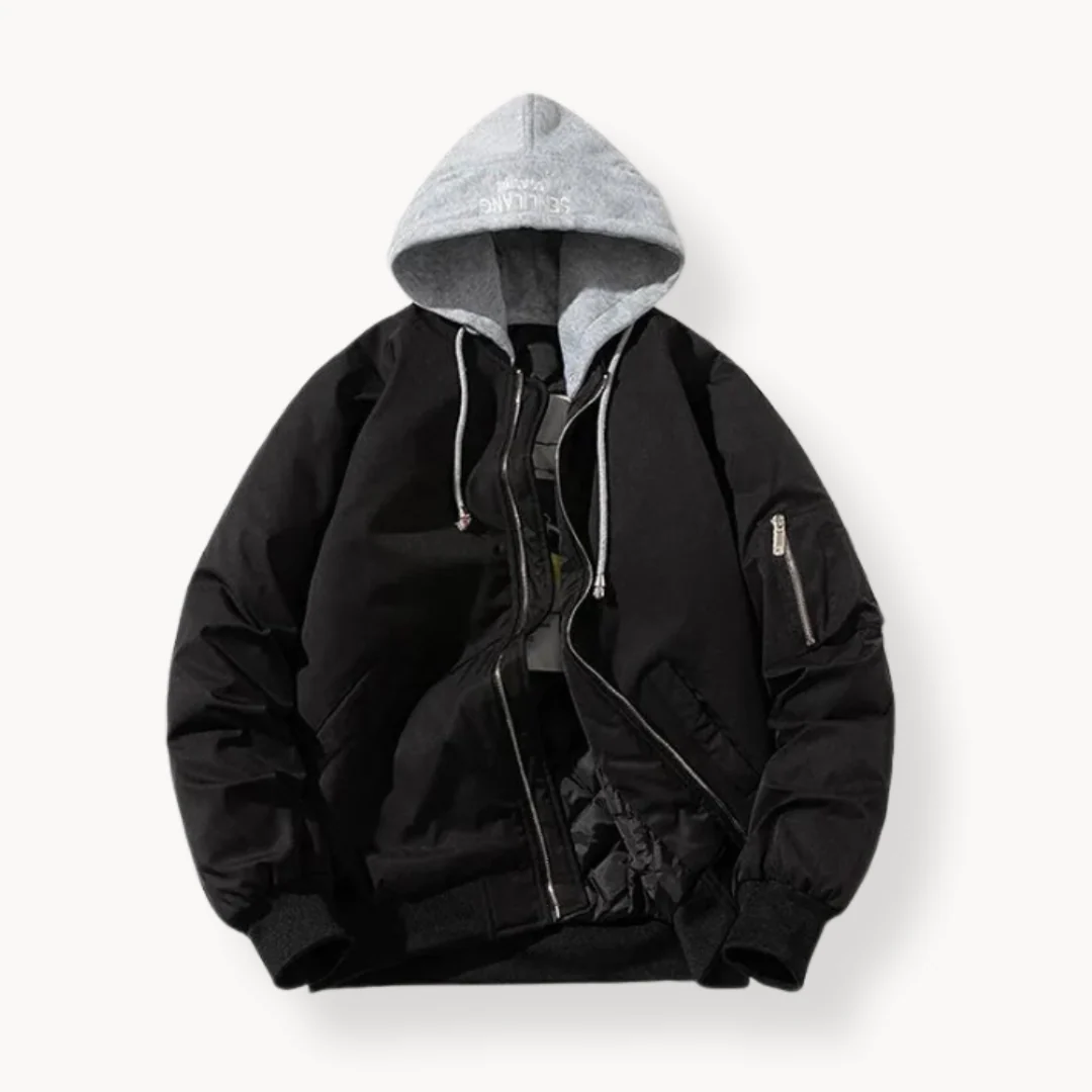 Homme Blouson Bomber - Tissu Tissé - Coupe Décontractée - Capuche Ajustable - Doublure Matelassée