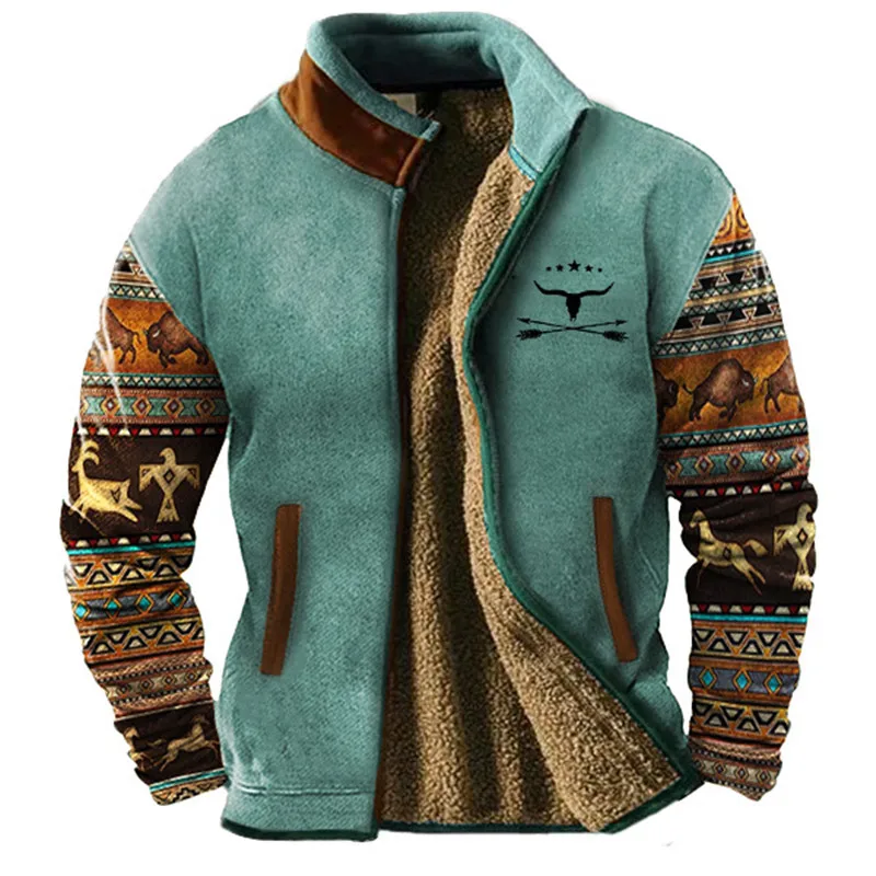 Homme Veste - Laine Mélangée - Col Montant - Coupe Décontractée