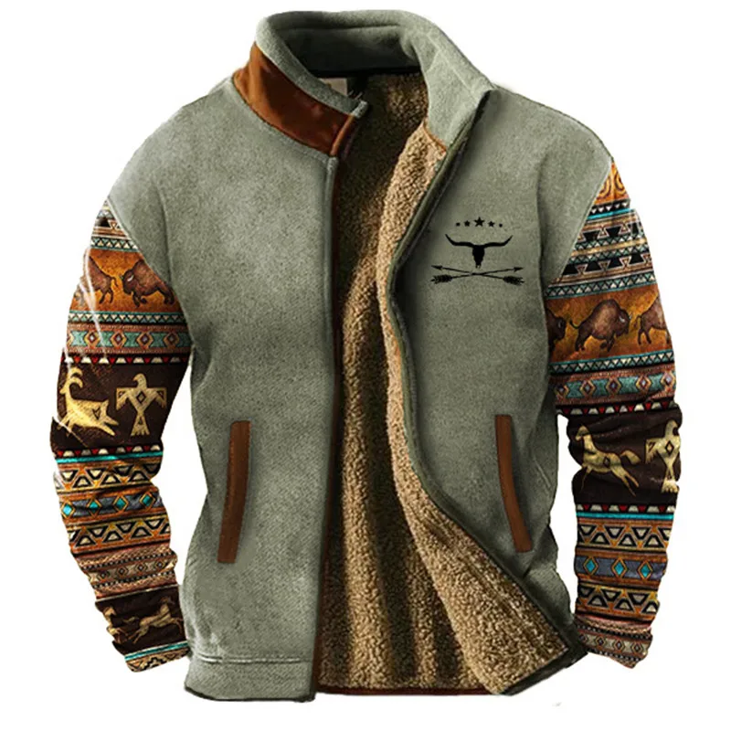 Homme Veste - Laine Mélangée - Col Montant - Coupe Décontractée